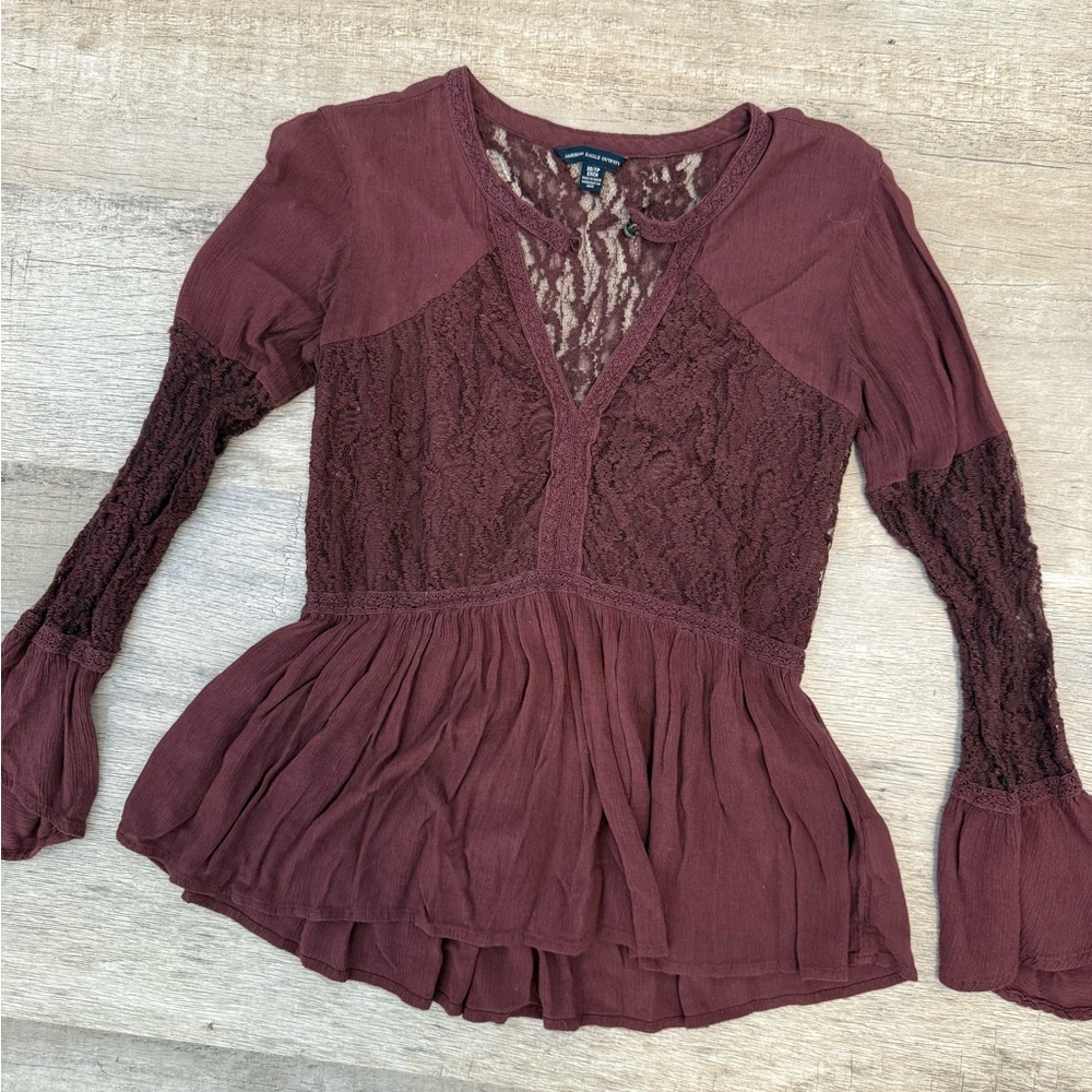 American Eagle Lace Top - Burgundy